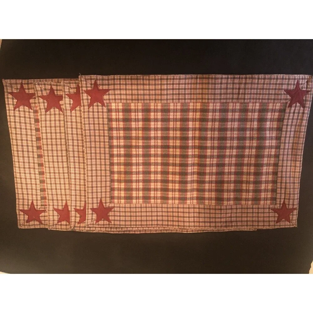 Barn Red plaid  Placemats set of 4 Cotton Rustic Primitive Woven Farmhouse